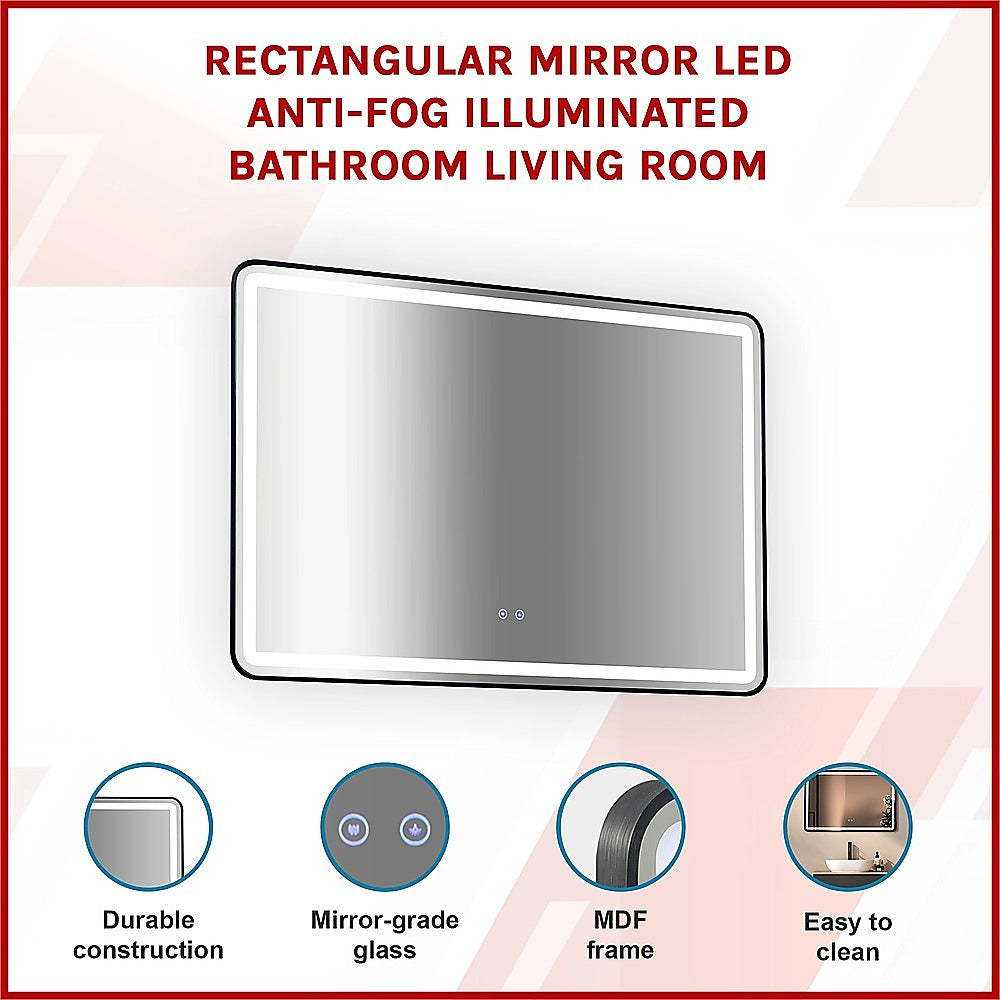 Rectangular Mirror LED Anti-Fog Illuminated Bathroom Living Room 3