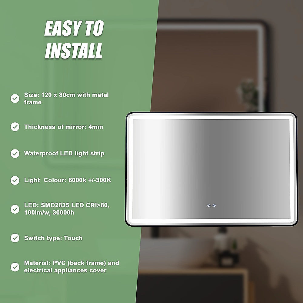 Rectangular Mirror LED Anti-Fog Illuminated Bathroom Living Room 11