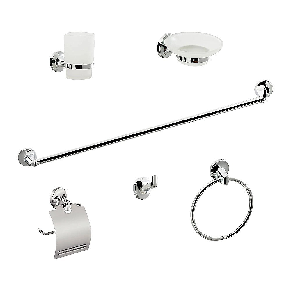 Bathroom Accessories Set 6 Piece Pack Chrome Wall Mounted Easy Fittings