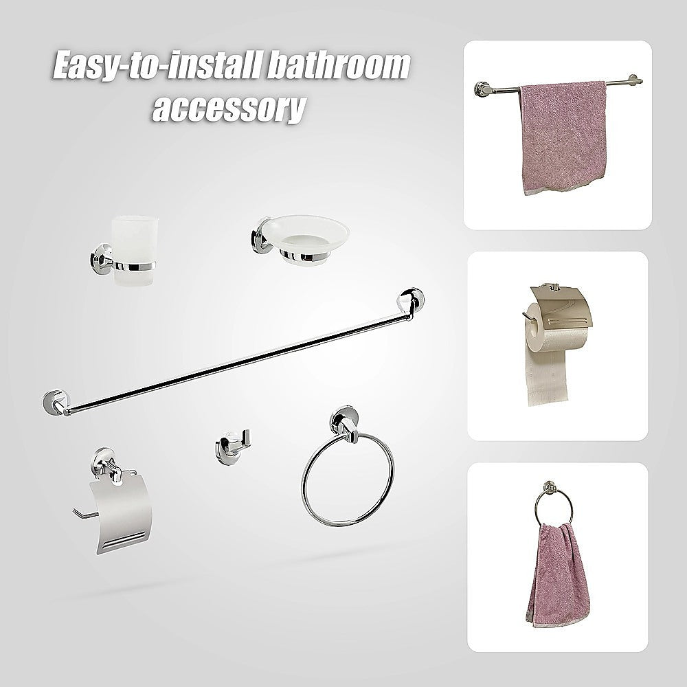 Bathroom Accessories Set 6 Piece Pack Chrome Wall Mounted Easy Fittings 8