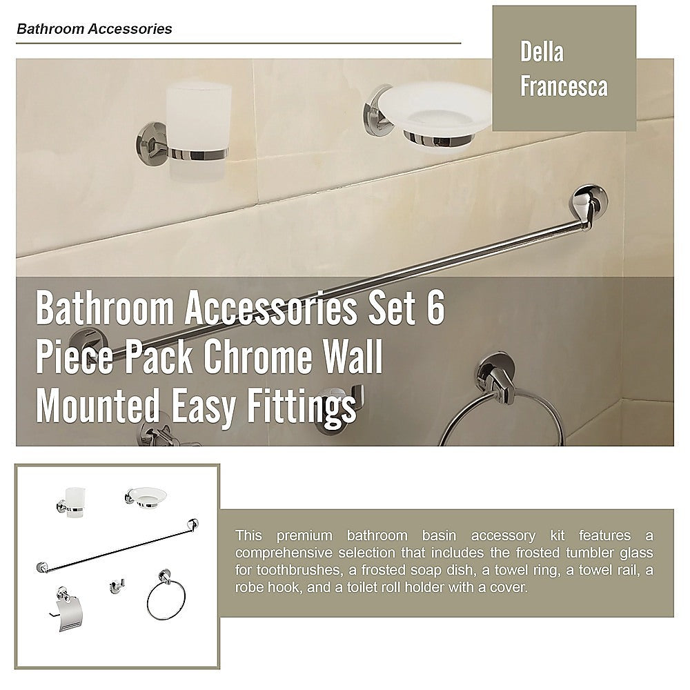 Bathroom Accessories Set 6 Piece Pack Chrome Wall Mounted Easy Fittings 9