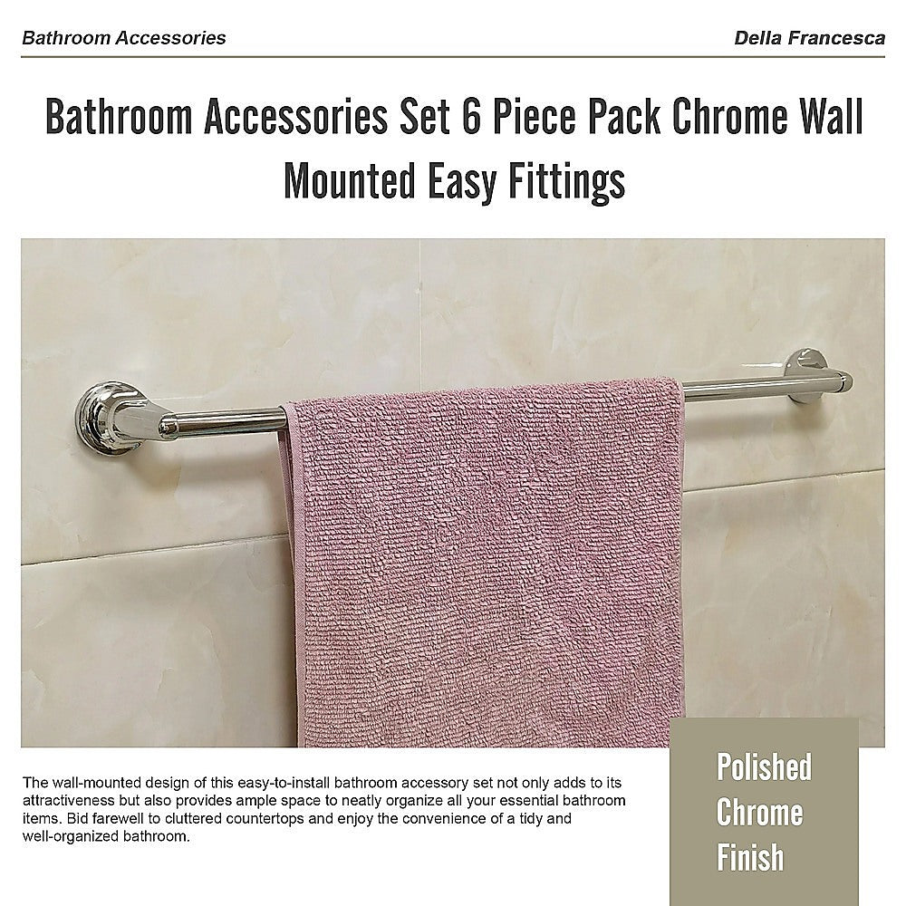 Bathroom Accessories Set 6 Piece Pack Chrome Wall Mounted Easy Fittings 10