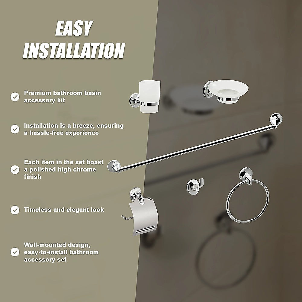 Bathroom Accessories Set 6 Piece Pack Chrome Wall Mounted Easy Fittings 11