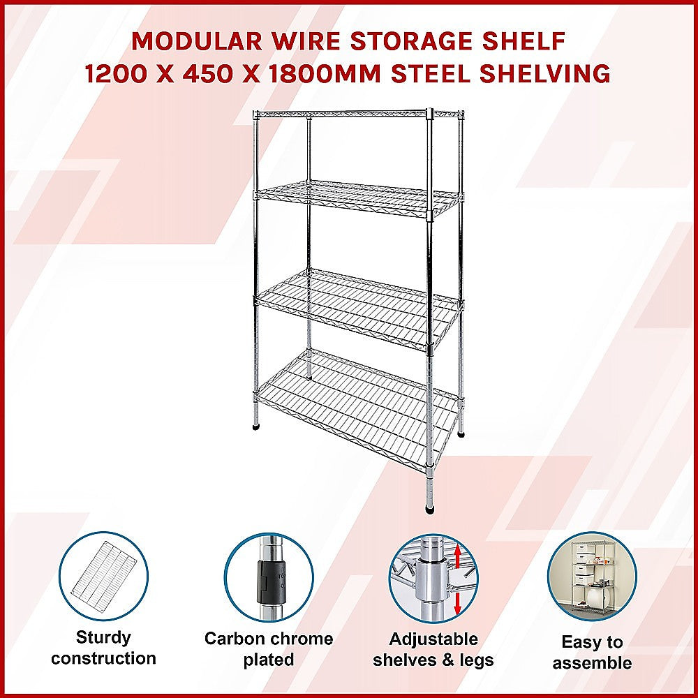 Modular Wire Storage Shelf 1200 x 450 x 1800mm Steel Shelving 3
