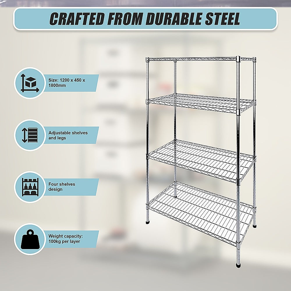 Modular Wire Storage Shelf 1200 x 450 x 1800mm Steel Shelving 11