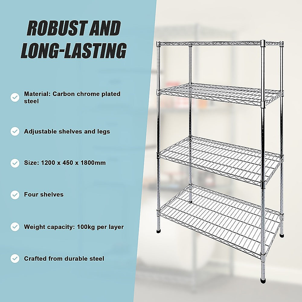 Modular Wire Storage Shelf 1200 x 450 x 1800mm Steel Shelving 12