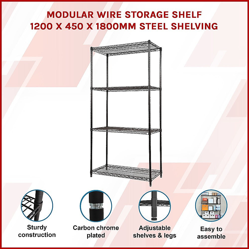 Modular Wire Storage Shelf 1200 x 450 x 1800mm Steel Shelving 3
