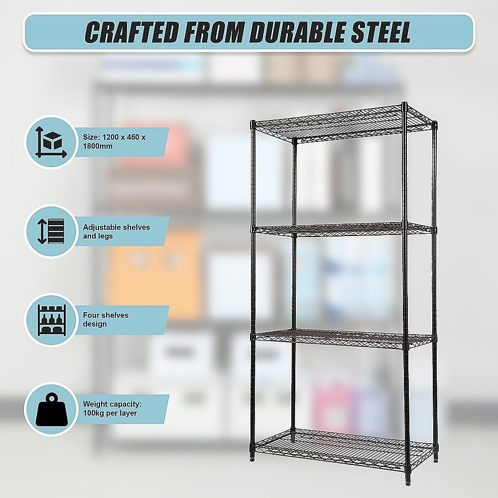 Modular Wire Storage Shelf 1200 x 450 x 1800mm Steel Shelving 10