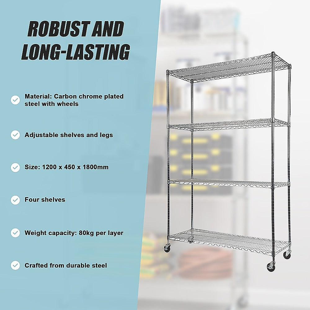 Modular Wire Storage Shelf 1200 x 450 x 1800mm Steel Shelving 12