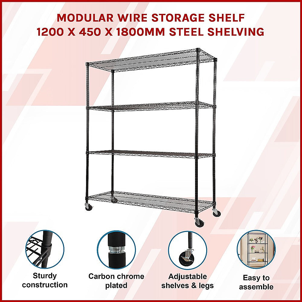 Modular Wire Storage Shelf 1200 x 450 x 1800mm Steel Shelving 3