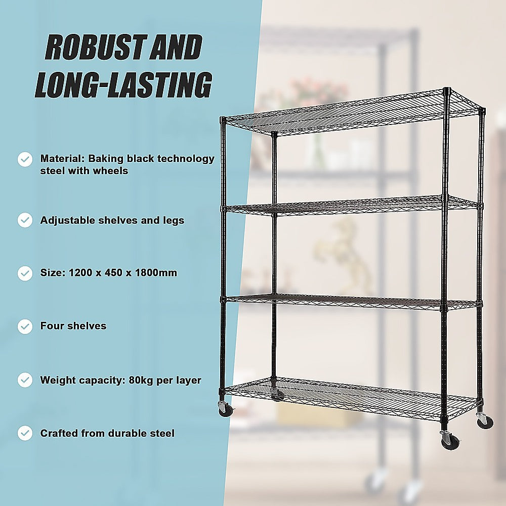 Modular Wire Storage Shelf 1200 x 450 x 1800mm Steel Shelving 12