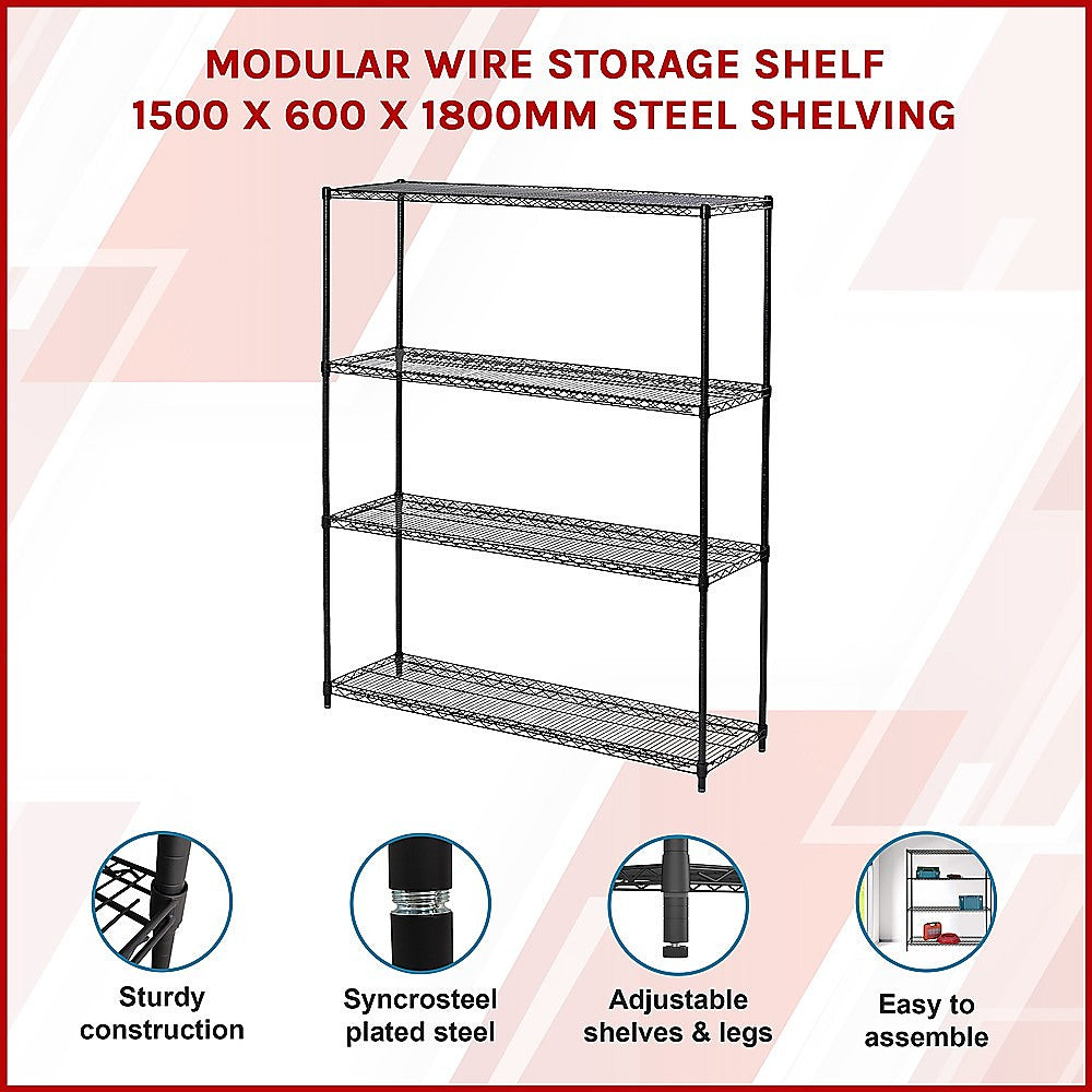 Modular Wire Storage Shelf 1500 x 600 x 1800mm Steel Shelving 3