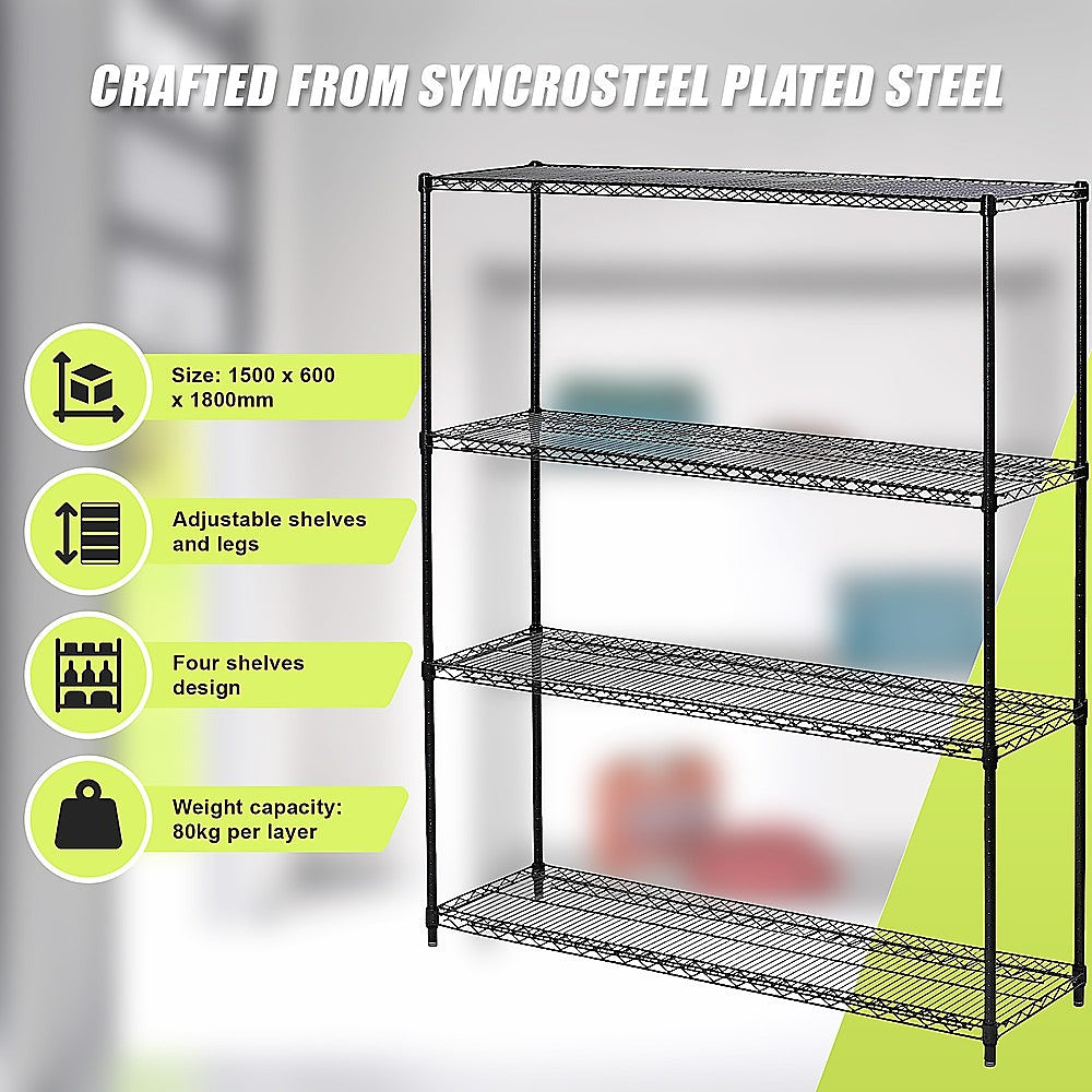 Modular Wire Storage Shelf 1500 x 600 x 1800mm Steel Shelving 10