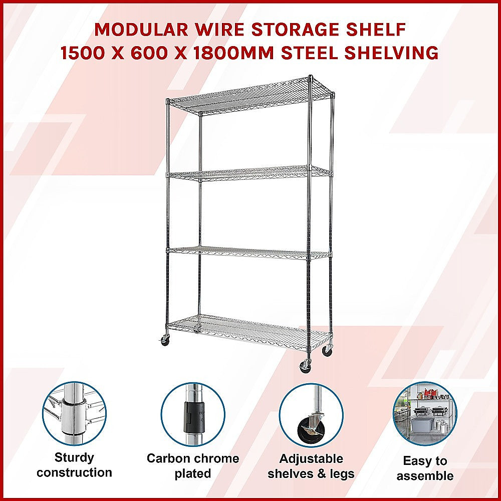 Modular Wire Storage Shelf 1500 x 600 x 1800mm Steel Shelving 3