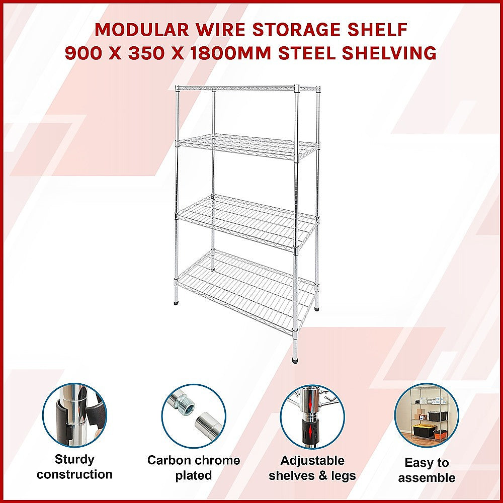 Modular Wire Storage Shelf 900 x 350 x 1800mm Steel Shelving 3