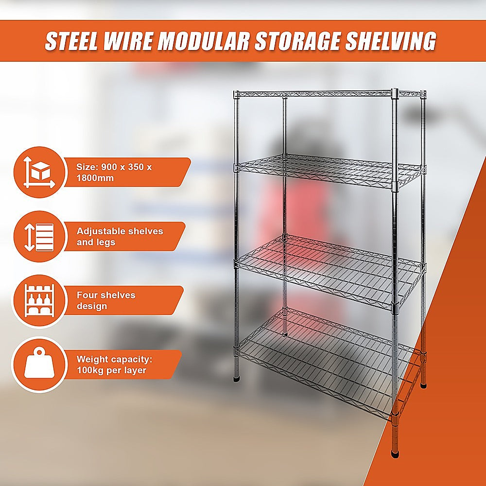 Modular Wire Storage Shelf 900 x 350 x 1800mm Steel Shelving 10