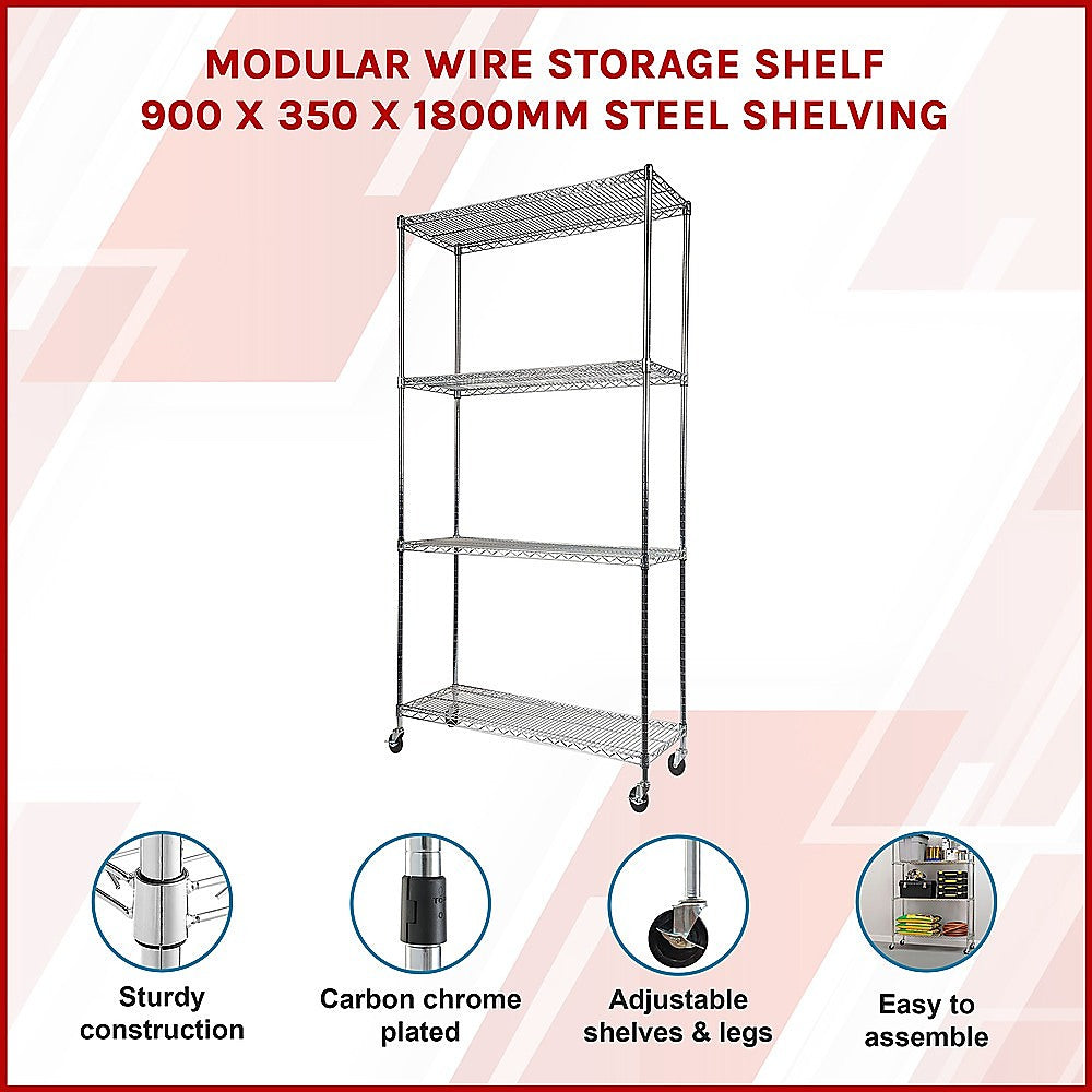 Modular Wire Storage Shelf 900 x 350 x 1800mm Steel Shelving 3