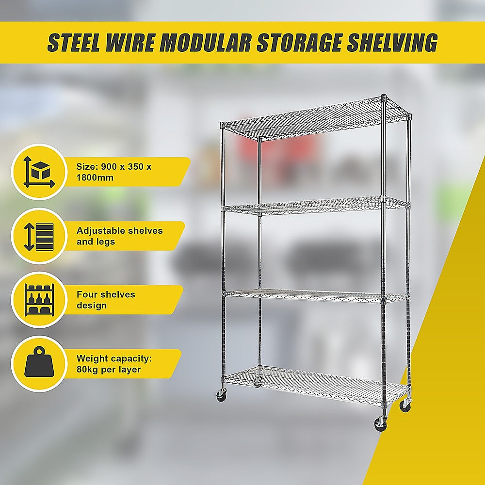 Modular Wire Storage Shelf 900 x 350 x 1800mm Steel Shelving 10