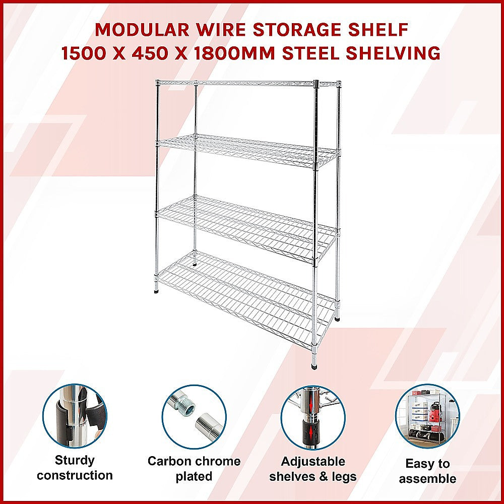 Modular Wire Storage Shelf 1500 x 450 x 1800mm Steel Shelving 3