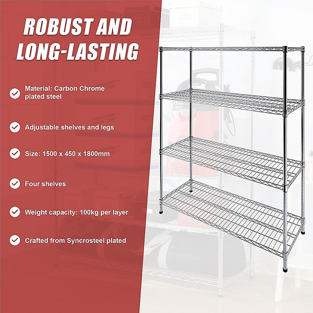 Modular Wire Storage Shelf 1500 x 450 x 1800mm Steel Shelving 11