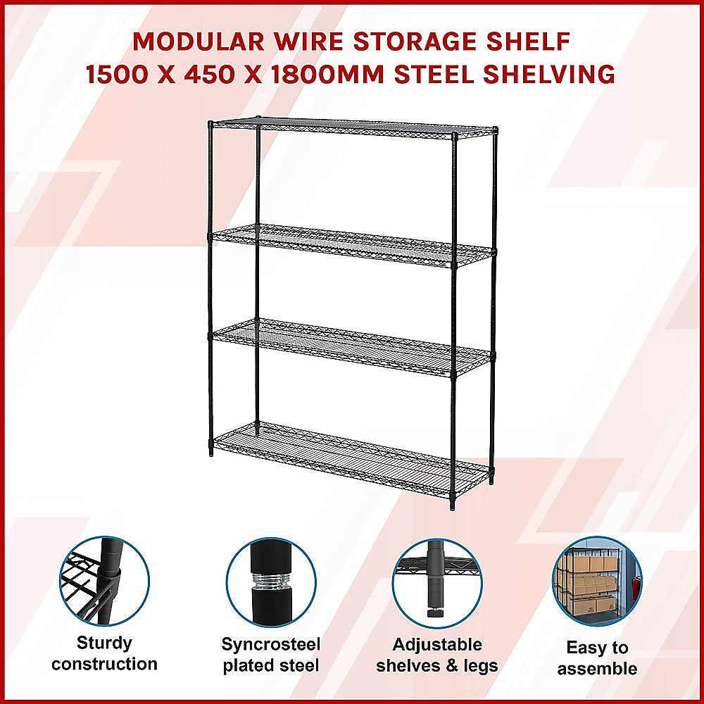 Modular Wire Storage Shelf 1500 x 450 x 1800mm Steel Shelving 3