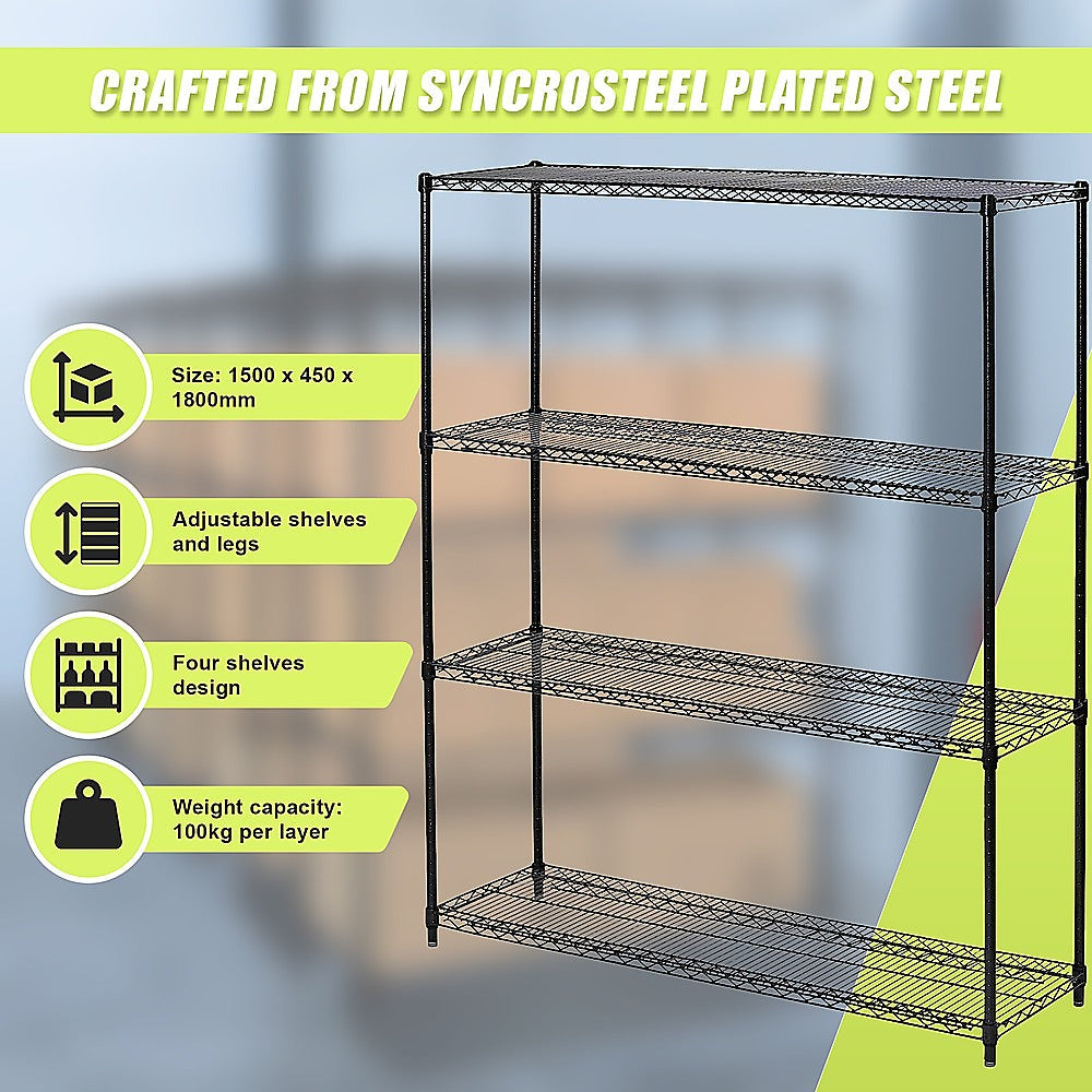 Modular Wire Storage Shelf 1500 x 450 x 1800mm Steel Shelving 10