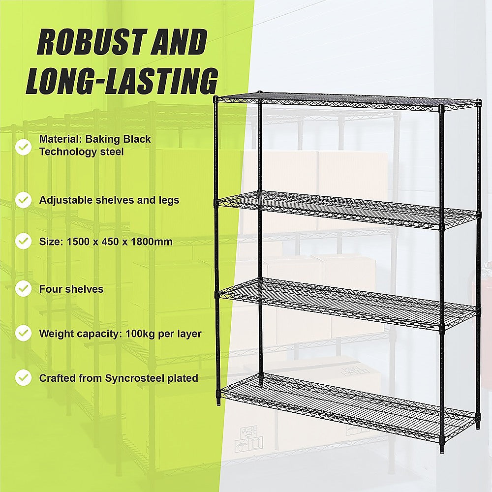 Modular Wire Storage Shelf 1500 x 450 x 1800mm Steel Shelving 11