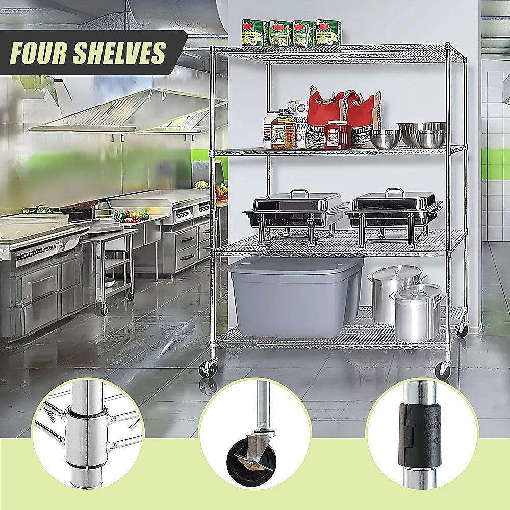 Modular Wire Storage Shelf 1500 x 450 x 1920mm Steel Shelving with Wheels 9