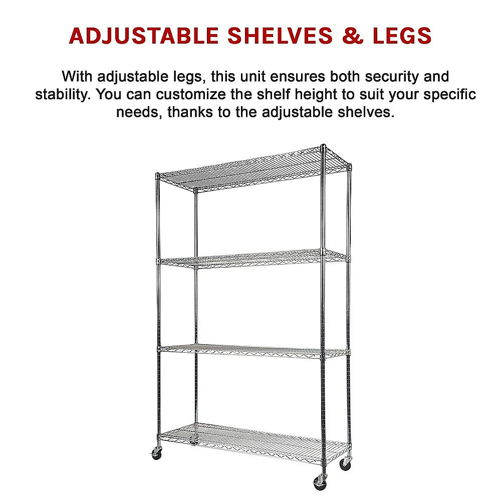 Modular Wire Storage Shelf 1500 x 450 x 1920mm Steel Shelving with Wheels 12