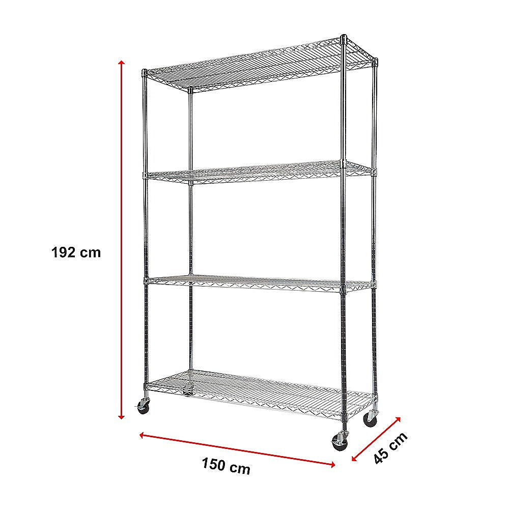 Modular Wire Storage Shelf 1500 x 450 x 1920mm Steel Shelving with Wheels 13