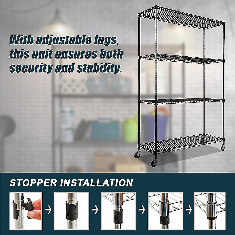 Modular Wire Storage Shelf 1500 x 450 x 1920mm Steel Shelving with Wheels 8