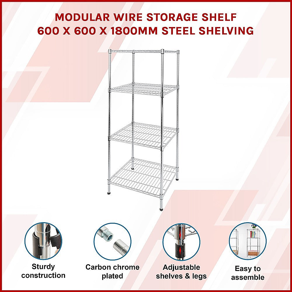 Modular Wire Storage Shelf 600 x 600 x 1800mm Steel Shelving 3