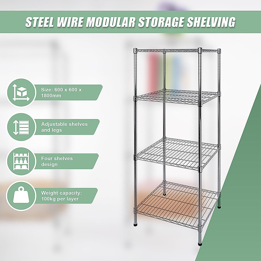 Modular Wire Storage Shelf 600 x 600 x 1800mm Steel Shelving 10