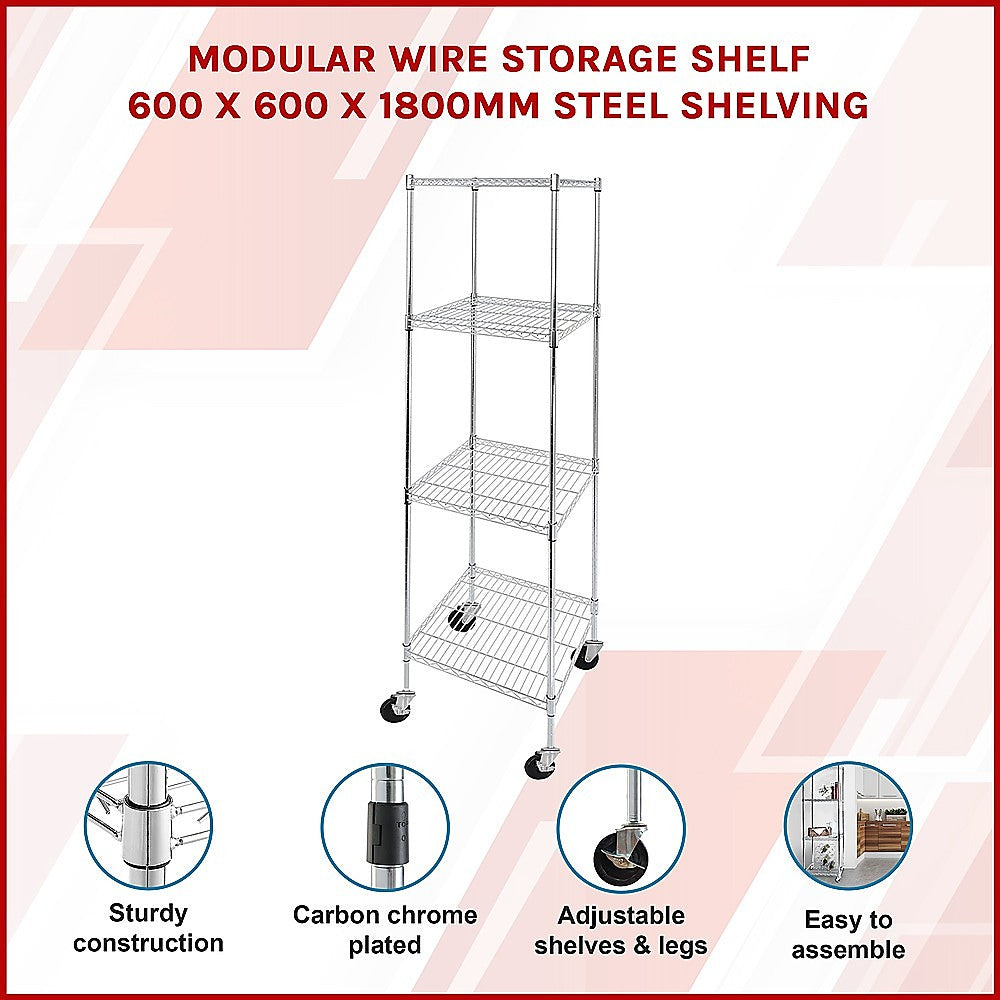 Modular Wire Storage Shelf 600 x 600 x 1800mm Steel Shelving 3