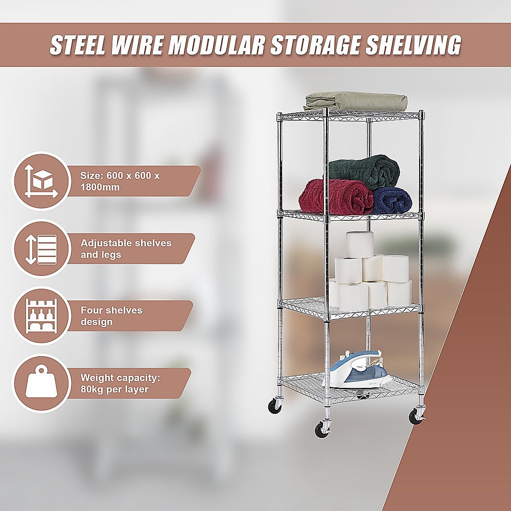 Modular Wire Storage Shelf 600 x 600 x 1800mm Steel Shelving 10