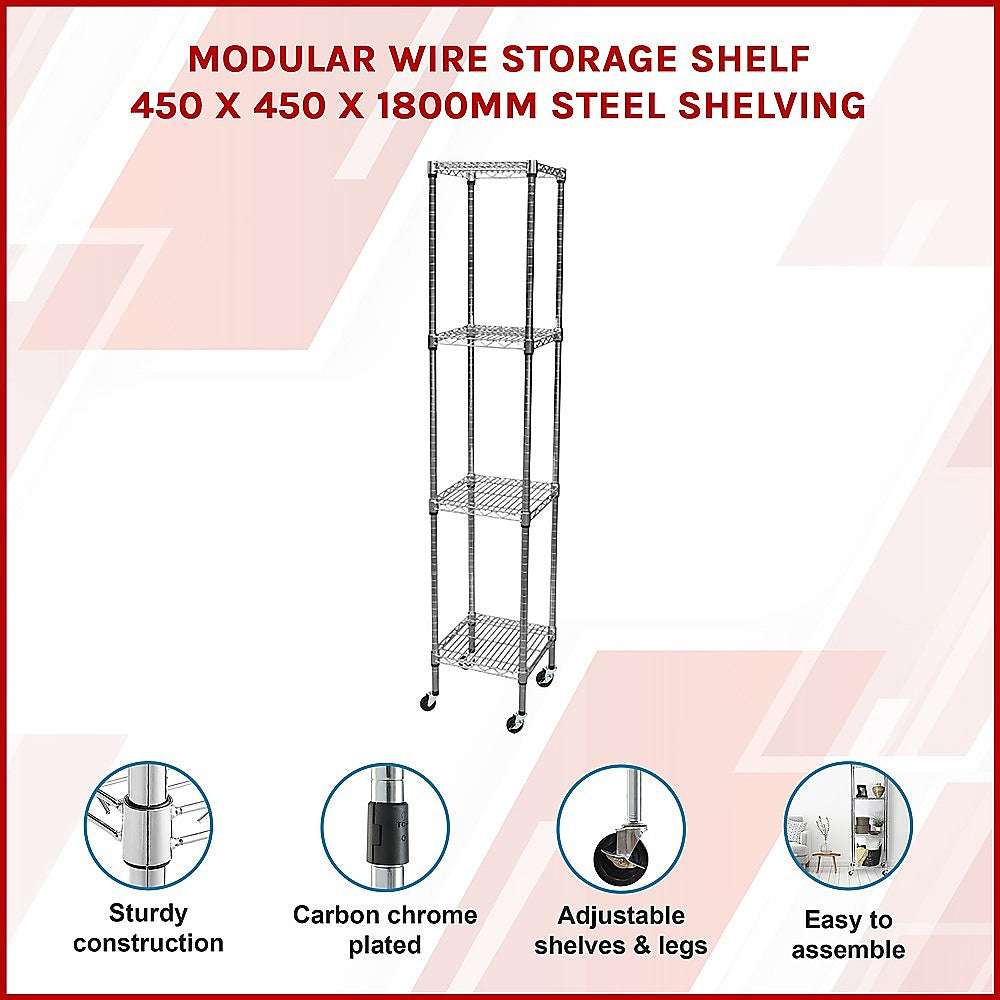 Modular Wire Storage Shelf 450 x 450 x 1800mm Steel Shelving 3