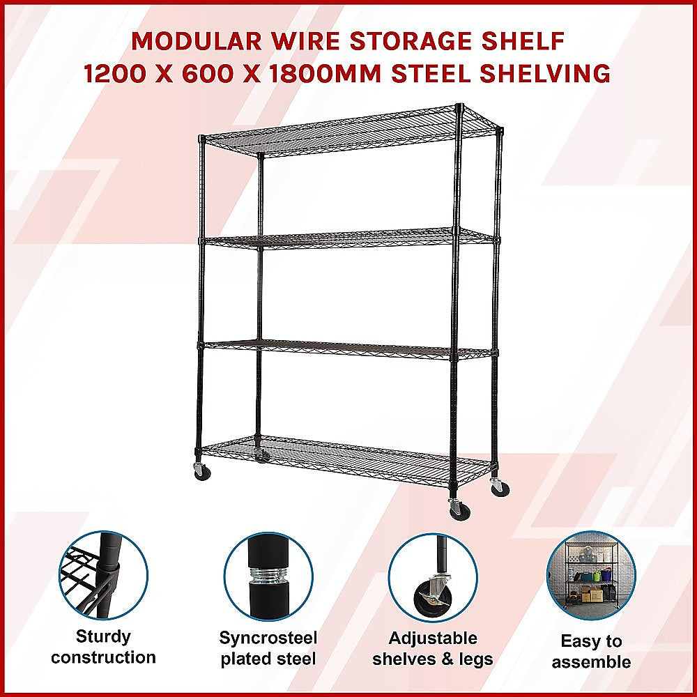 Modular Wire Storage Shelf 1200 x 600 x 1800mm Steel Shelving 3