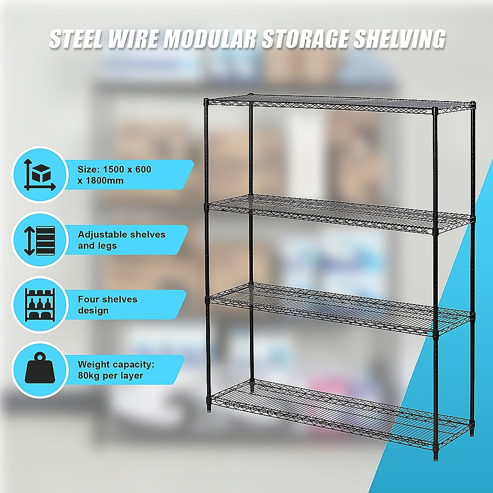 Modular Wire Storage Shelf 1200 x 600 x 1800mm Steel Shelving 10