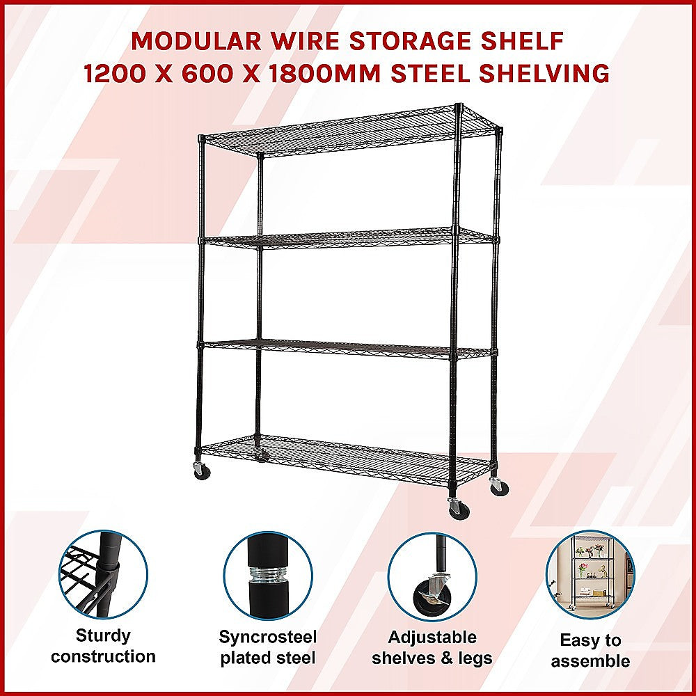 Modular Wire Storage Shelf 1200 x 600 x 1800mm Steel Shelving 3