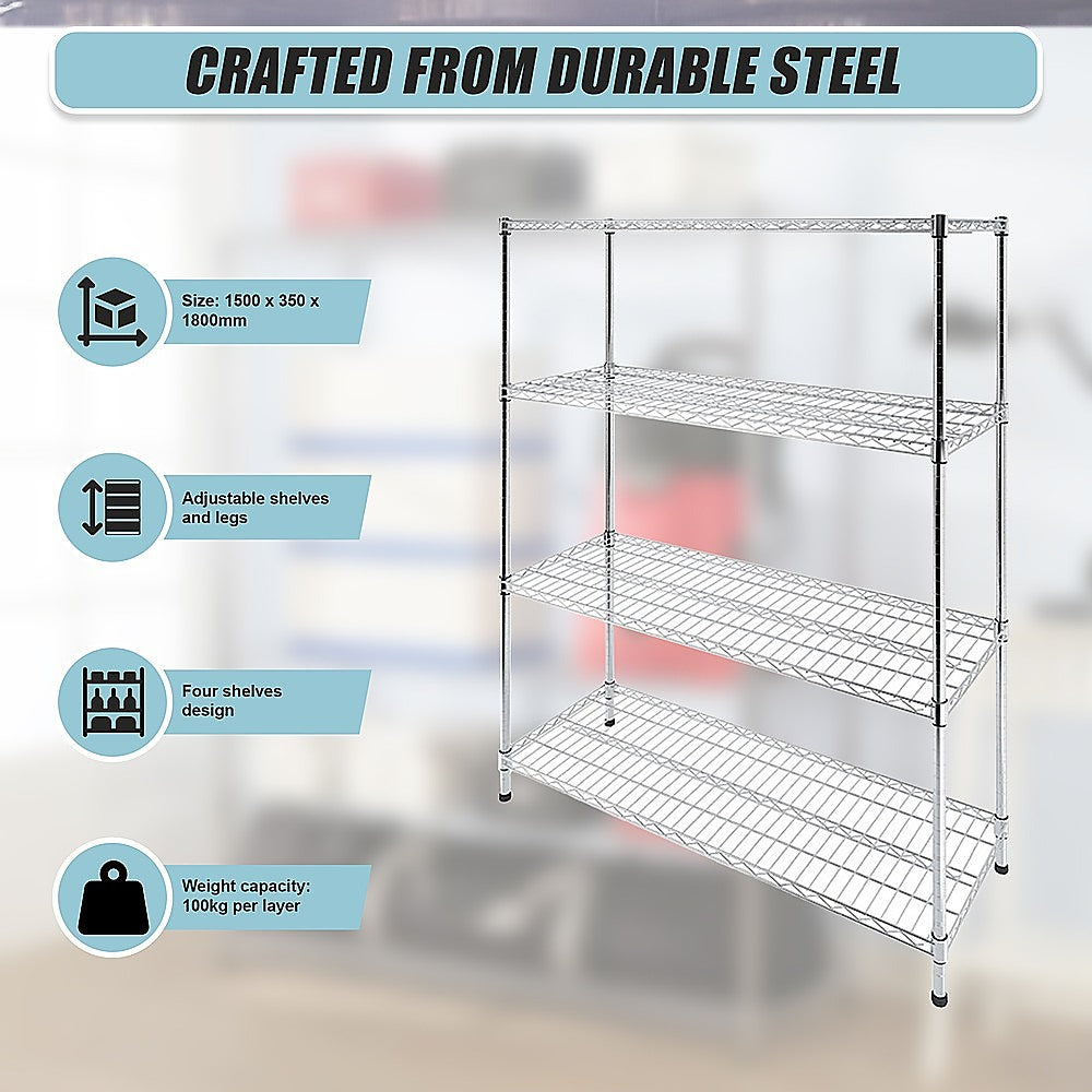 Modular Wire Storage Shelf 1500 x 350 x 1800mm Steel Shelving 11