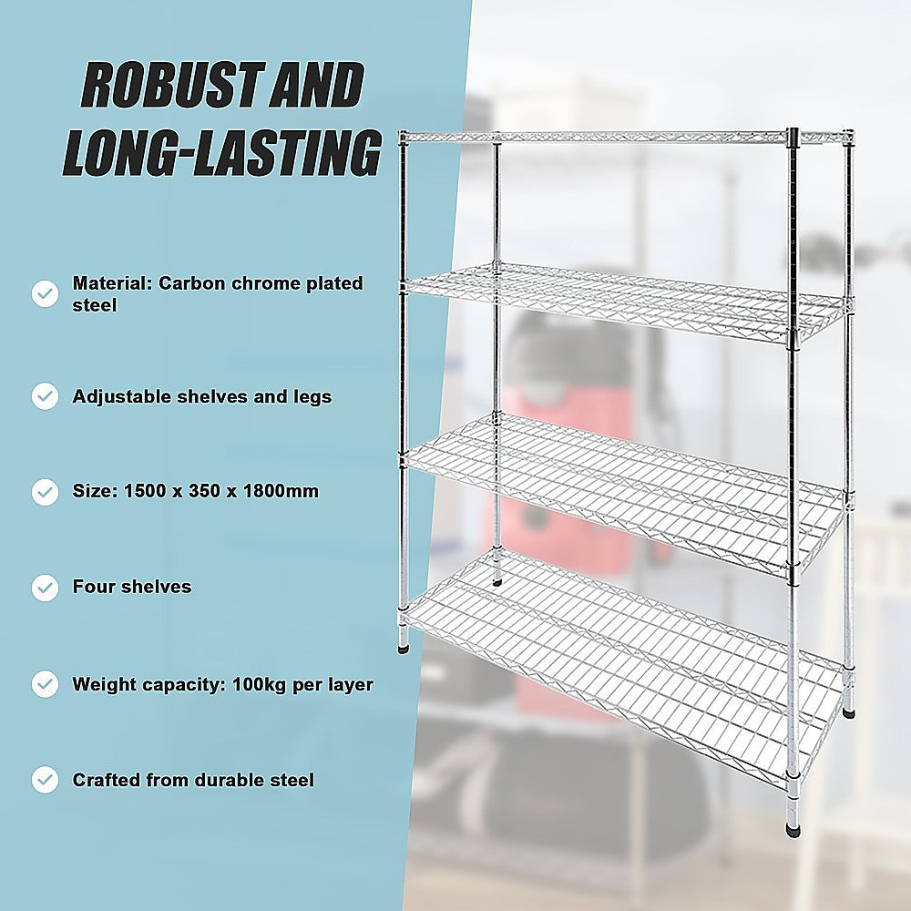 Modular Wire Storage Shelf 1500 x 350 x 1800mm Steel Shelving 12