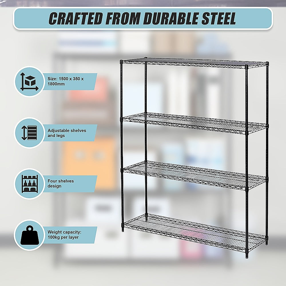 Modular Wire Storage Shelf 1500 x 350 x 1800mm Steel Shelving 11