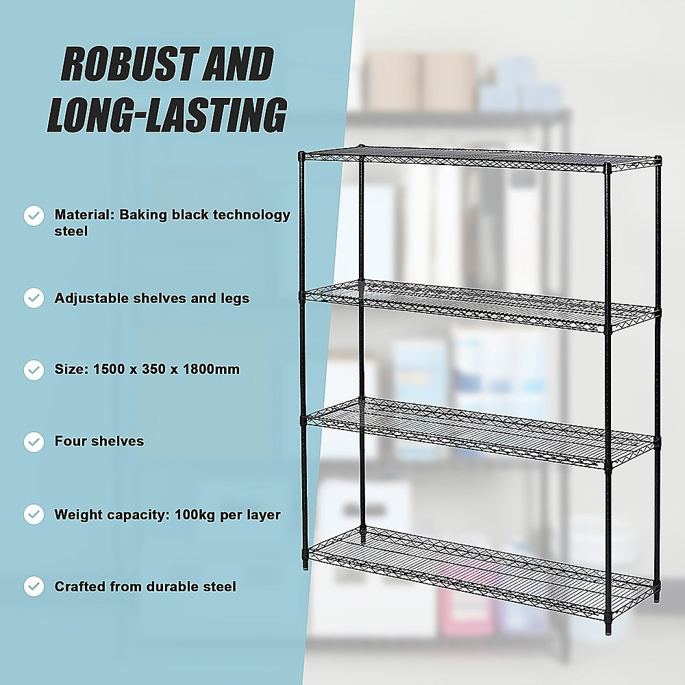 Modular Wire Storage Shelf 1500 x 350 x 1800mm Steel Shelving 12