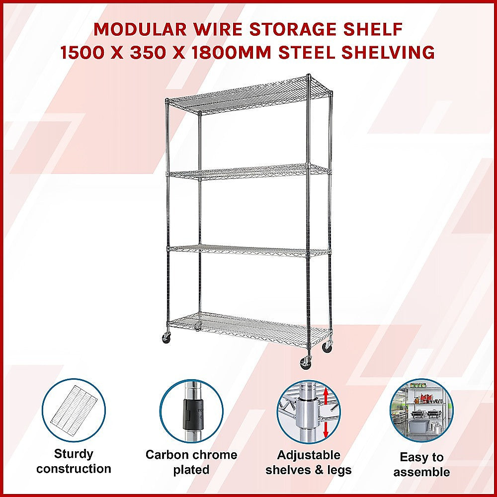 Modular Wire Storage Shelf 1500 x 350 x 1800mm Steel Shelving 3