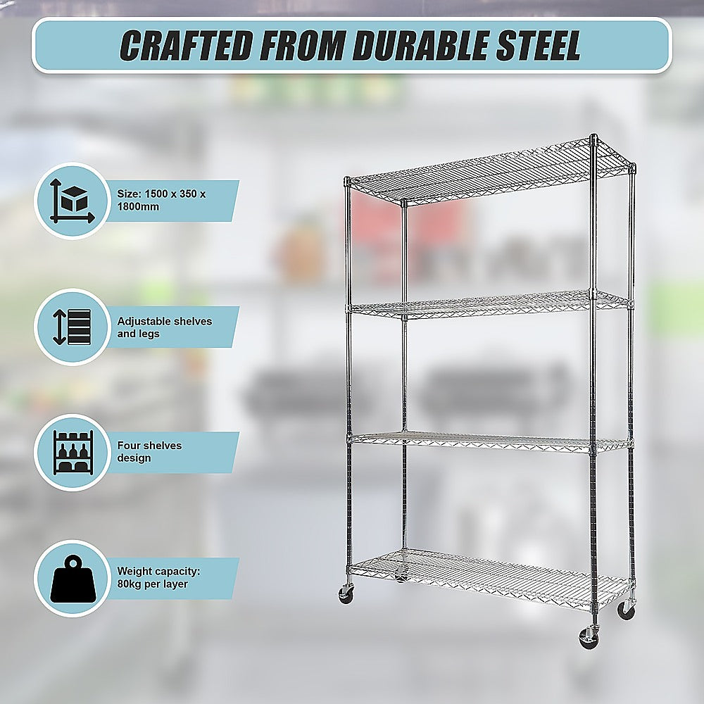 Modular Wire Storage Shelf 1500 x 350 x 1800mm Steel Shelving 10