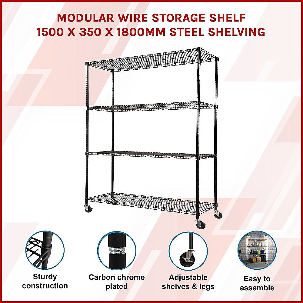 Modular Wire Storage Shelf 1500 x 350 x 1800mm Steel Shelving 3