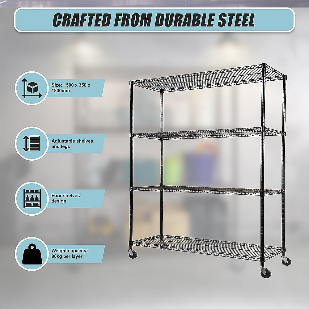 Modular Wire Storage Shelf 1500 x 350 x 1800mm Steel Shelving 12