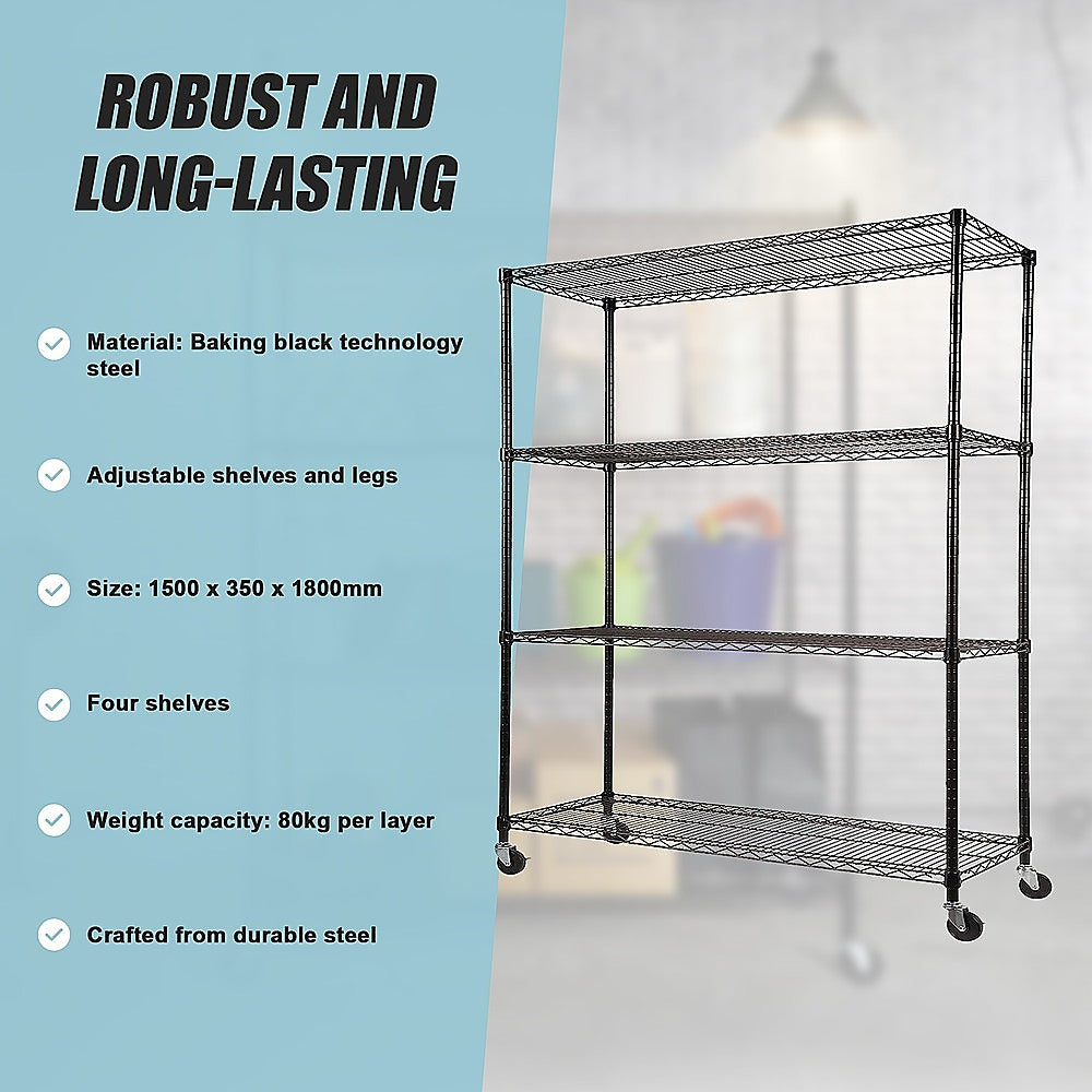 Modular Wire Storage Shelf 1500 x 350 x 1800mm Steel Shelving 13