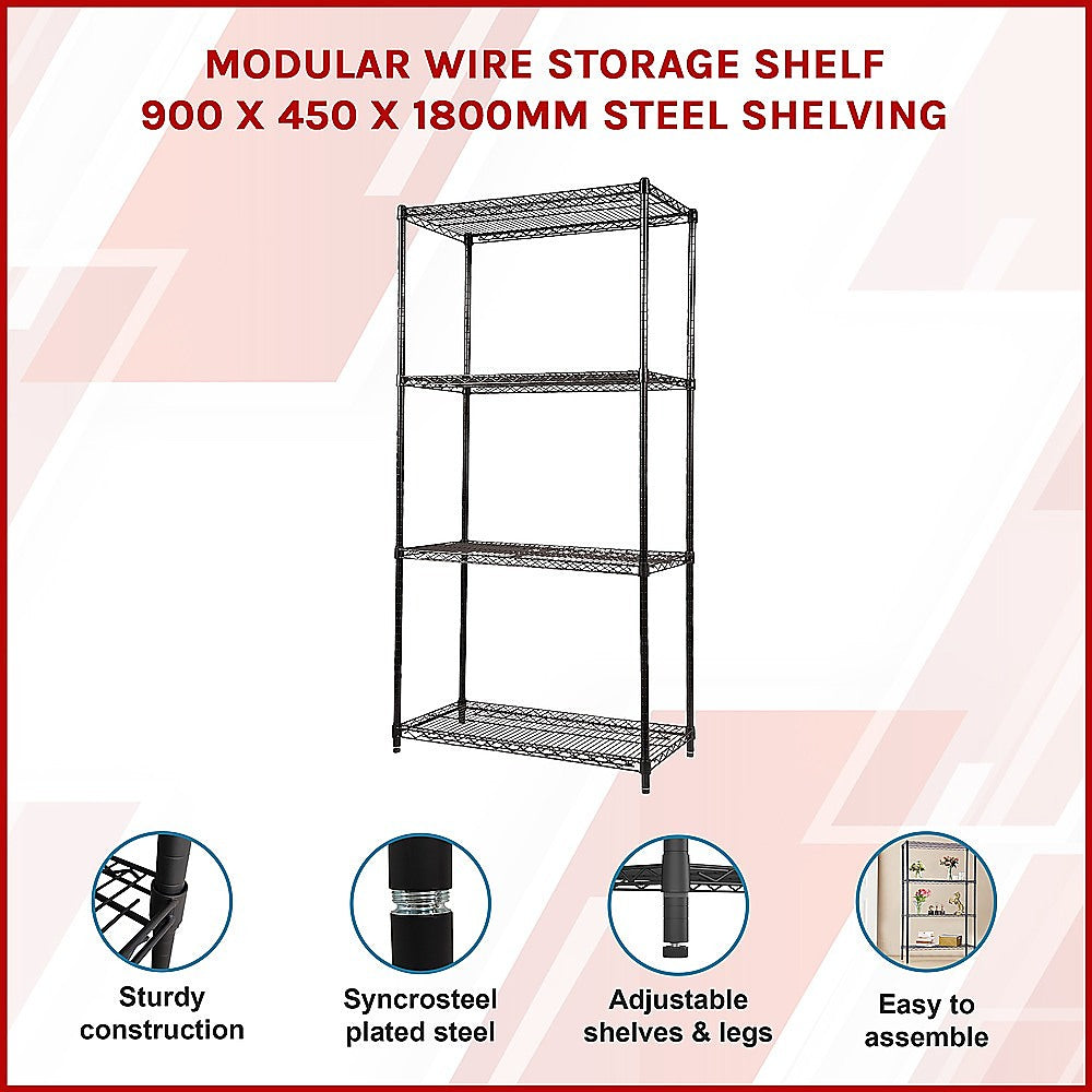 Modular Wire Storage Shelf 900 x 450 x 1800mm Steel Shelving 3