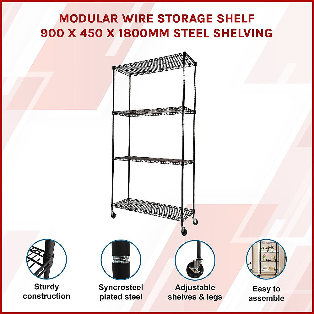 Modular Wire Storage Shelf 900 x 450 x 1800mm Steel Shelving 3
